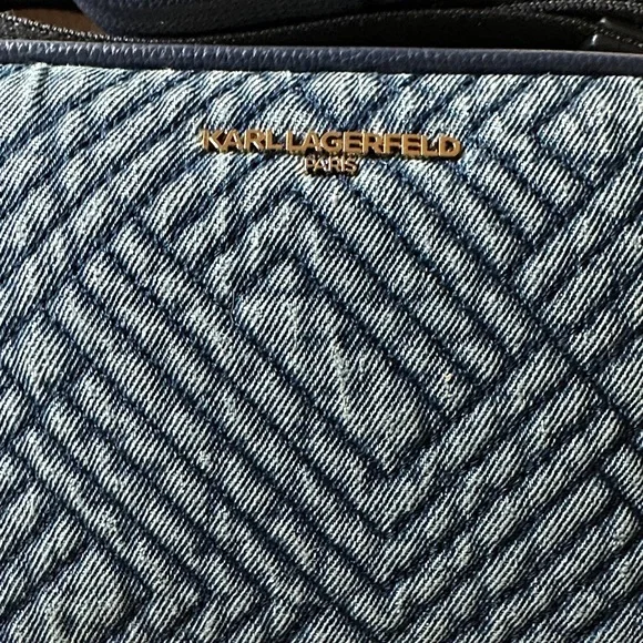 Karl Lagerfeld Navy Quilted Jeans Shoulder And Crossbody Bag with Pouch - Picture 3 of 9